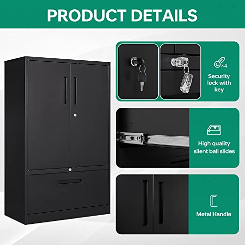 Letaya Metal Storage Cabinets for Home Office,File Cabinet with Adjust Shelves and Lock,2 Drawers Filing Cabinets-Hang Legal/Letter/A4/F4 Size Filing-Black