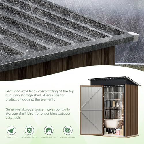 10X12X7.5 FT Outdoor Steel Storage Shed with Lockable Doors, 2 Windows, Transparent Roof Panels (Wood Panels & Frame Floor Not Included), Ideal for Patio Storage,Garbage Can, Chicken Coop，Brown