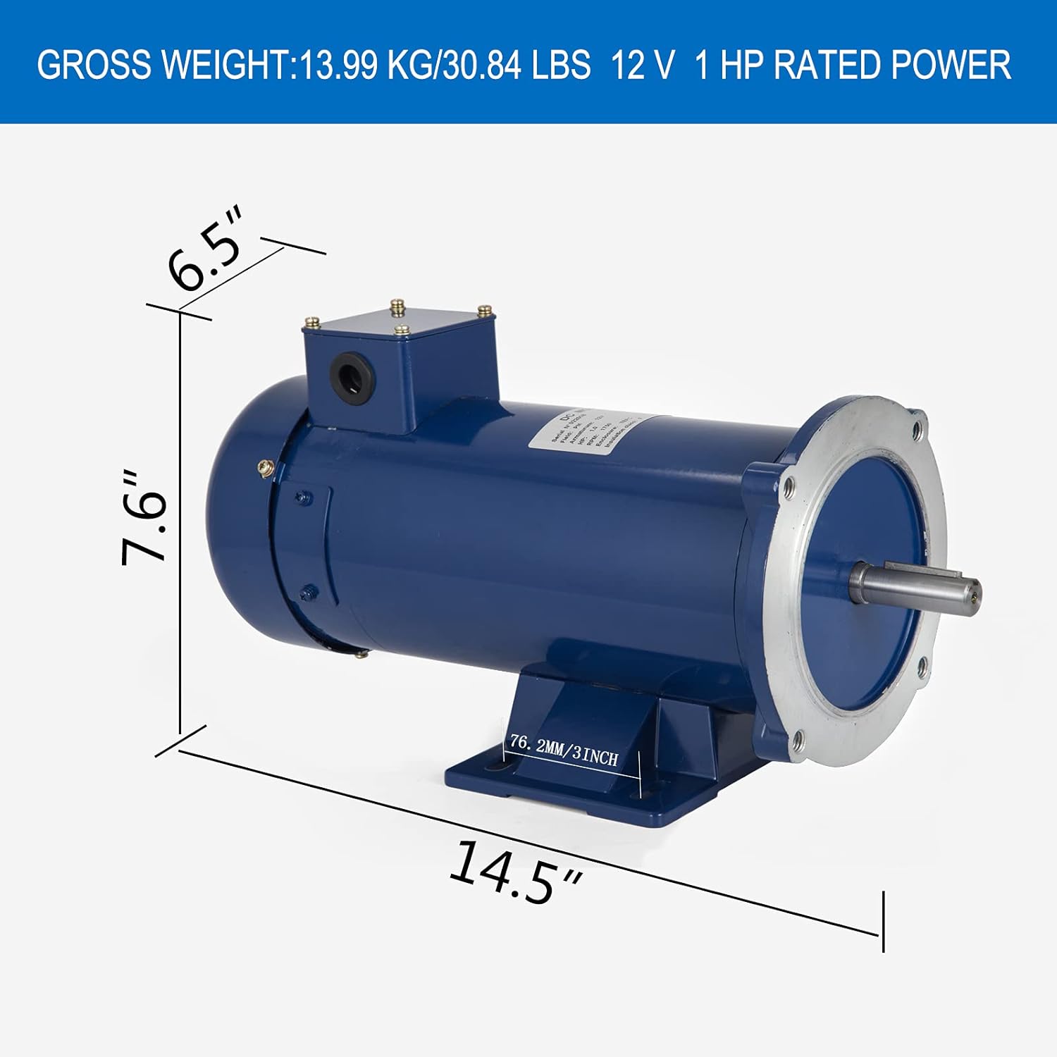 VEVOR 1 Hp DC Motor Rated Speed 1750 RPM 12V Electric Motor Permanent Magnet Motor