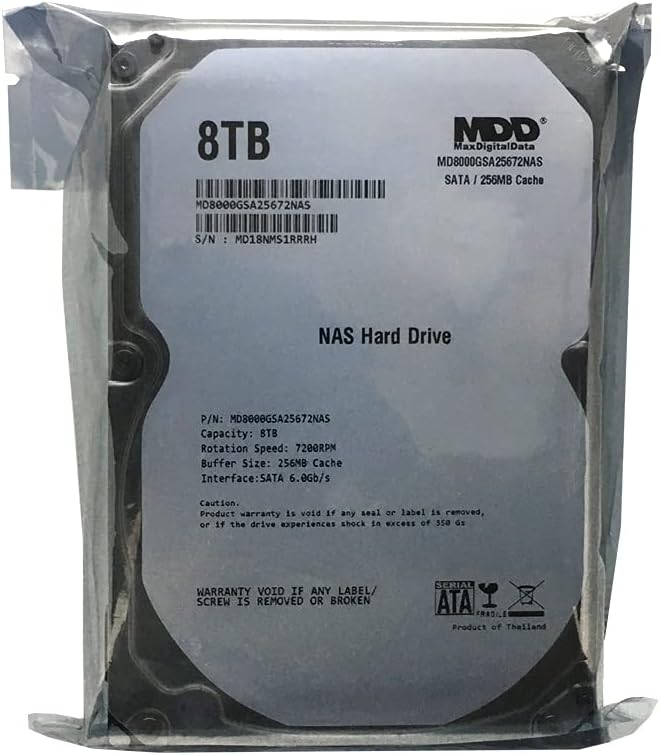 MaxDigitalData 8TB 7200 RPM 256MB Cache SATA 6.0Gb/s 3.5" Internal Hard Drive for NAS Network Storage (MD8000GSA25672NAS) - 3 Years Warranty