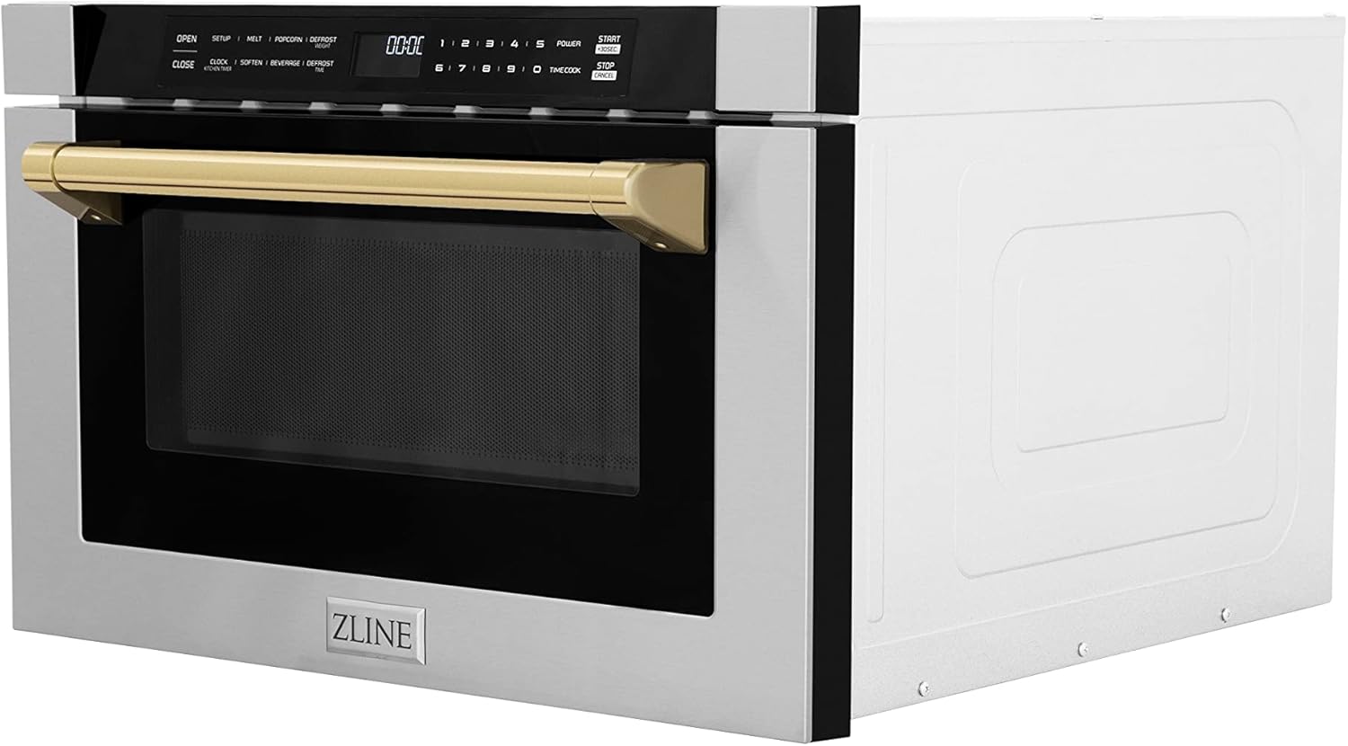ZLINE Autograph Edition 24" 1.2 cu. ft. Built-in Microwave Drawer with a Traditional Handle in Stainless Steel and Gold Accents