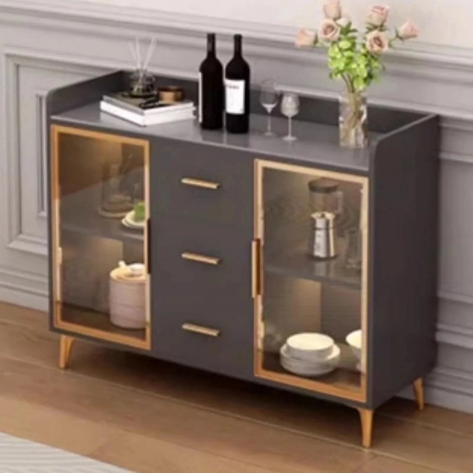 Display Cabinet Sideboard Storage Dining Room Pantry Wood Sideboard Kitchen Shelves Muebles Para Cocina Home Furniture YN50SB