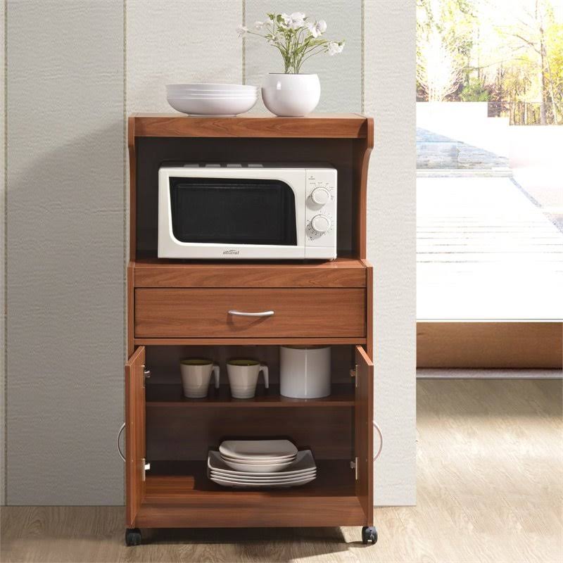 Pemberly Row Microwave Kitchen Cart in Cherry - PR-1644329