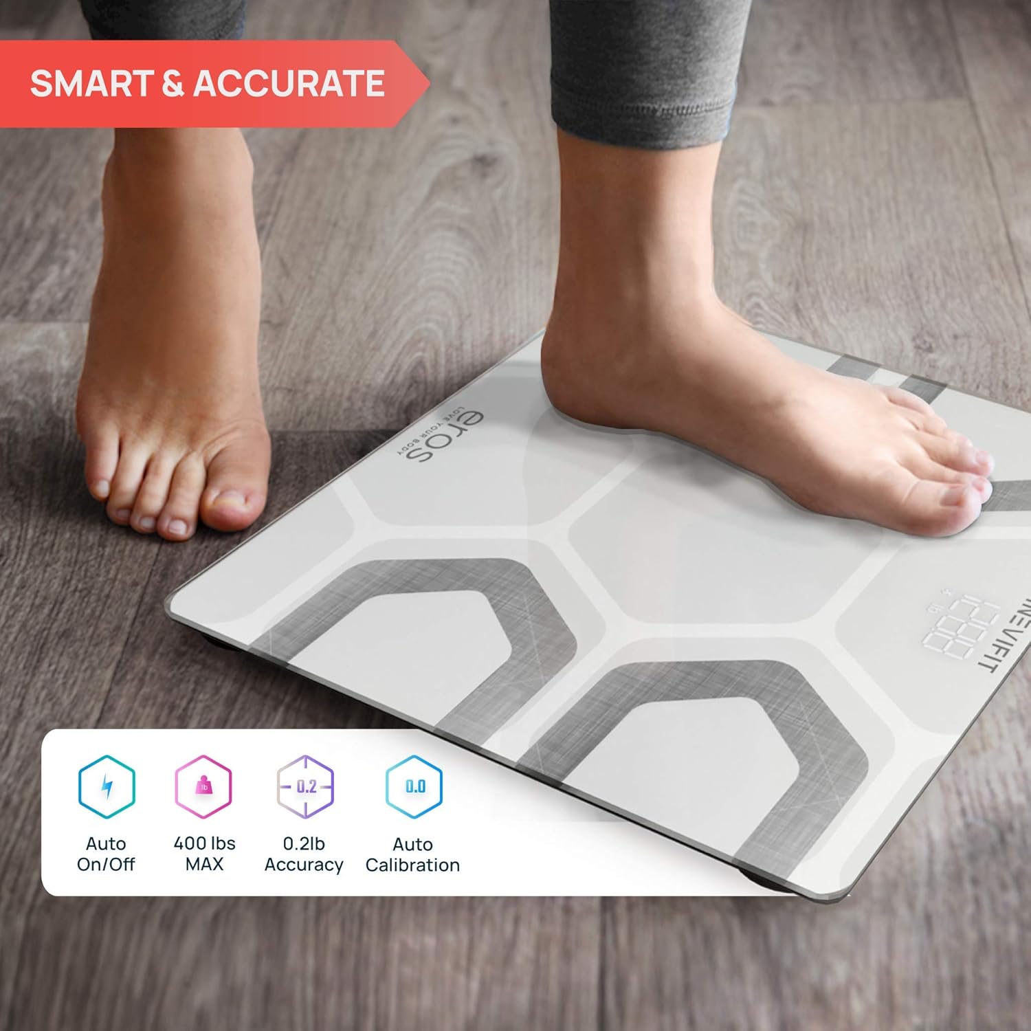 INEVIFIT EROS Bluetooth Body Fat Scale Smart BMI Highly Accurate Digital Bathroom Body Composition Analyzer with Wireless Smartphone APP 400 lbs 11.8 x 11.8 inch (White) Pack of 2