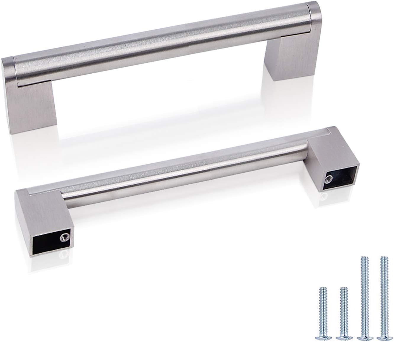 (30 Pack) Probrico 5 Hole Centers Euro Cabinet Pulls Modern Round Bar Pull with Square Base Satin Nickel Stainless Steel Kitchen Bathroom Drawer Dresser Furniture Cabinet Hardware
