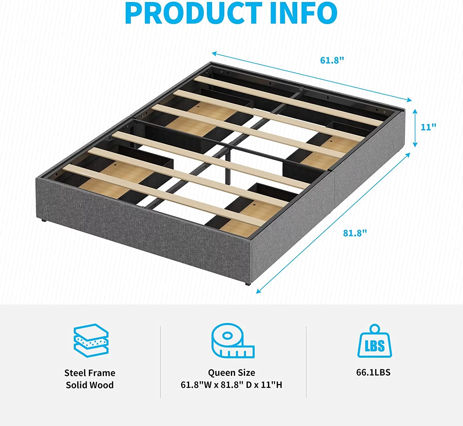 Cal King Size Bed Frame with 4 Storage Drawers Soft Cotton Linen Fabric King Size Platform Bed Frame with Wood Slat Support No Box Spring Needed/Easy Assembly/Space Saving  Dark Grey