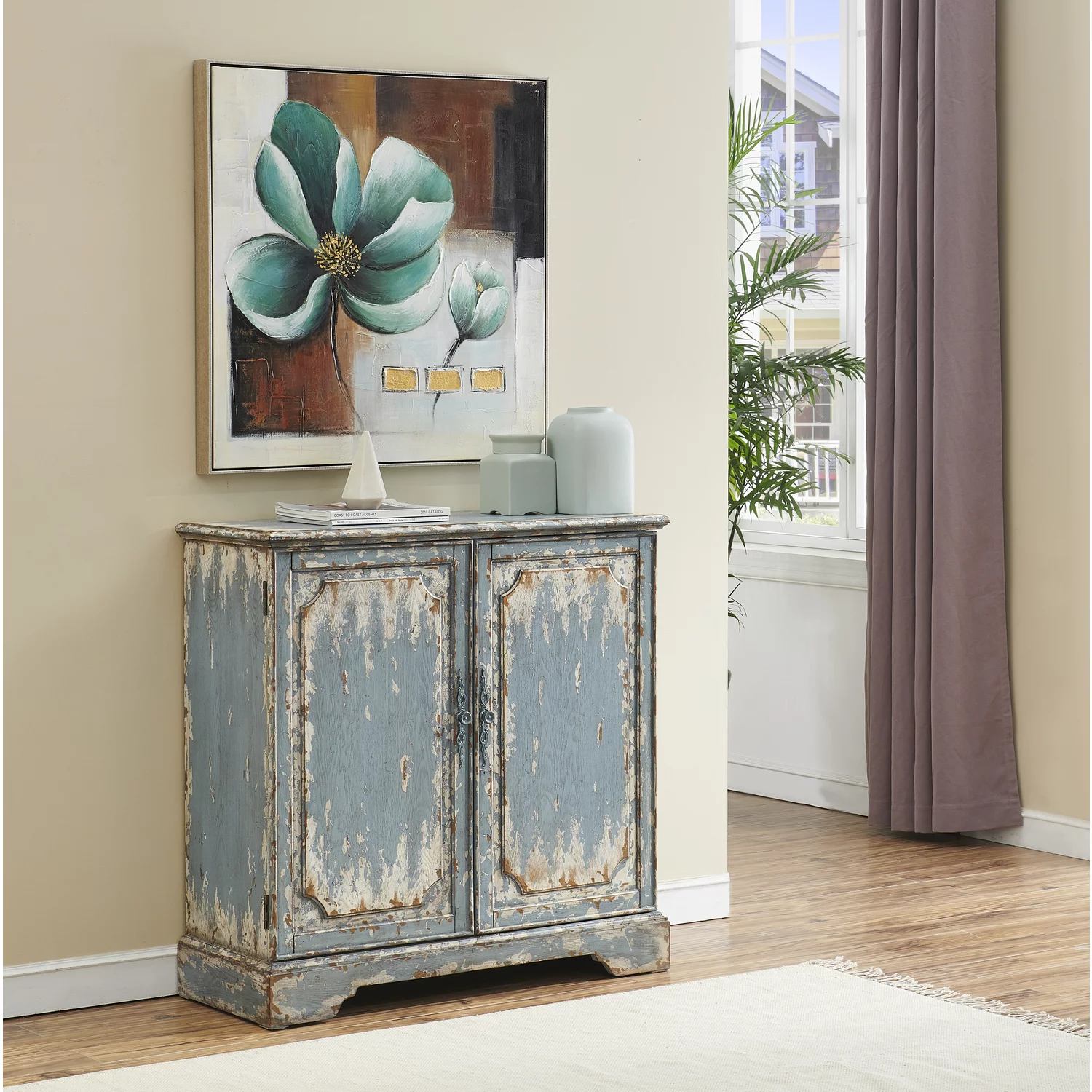 Coast To Coast Imports Cabot Aged Blue & Cream Two Door Cabinet - Curated Treasures Market