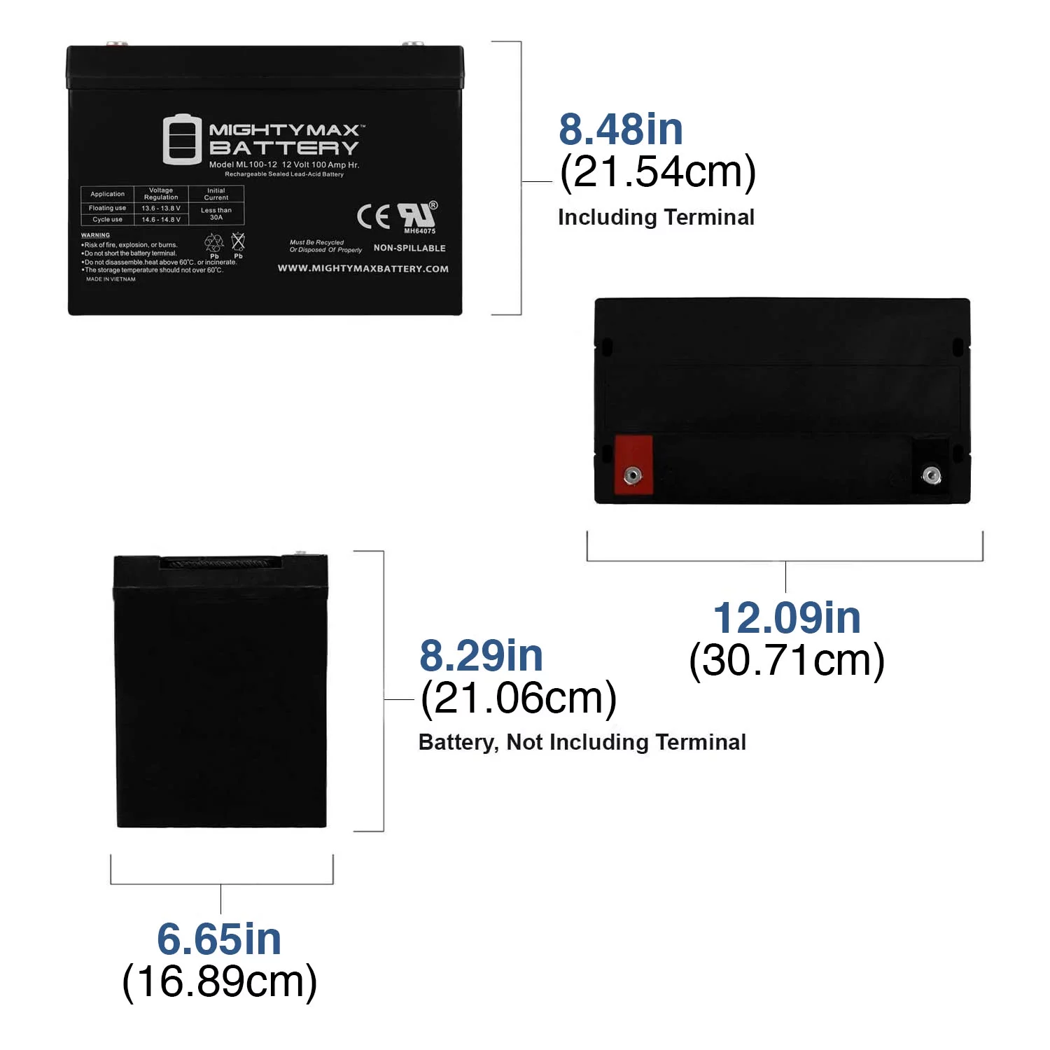 "Mighty Max 12V 100AH Battery for Solar Wind Deep Cycle VRLA 12V 24V 48V"
