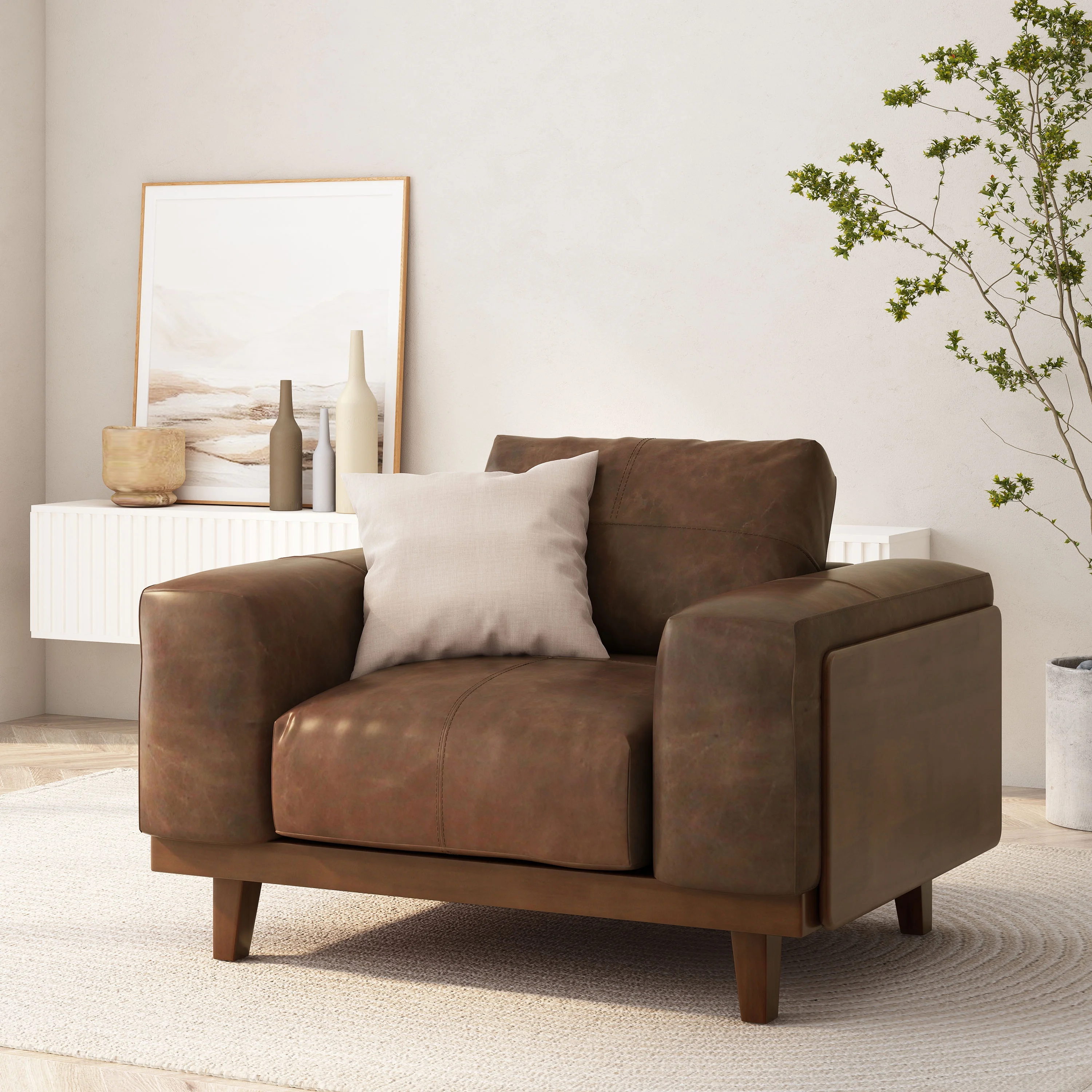 GDF Studio Connor Contemporary Upholstered Oversized Club Chair, Espresso Leather and Dark Walnut