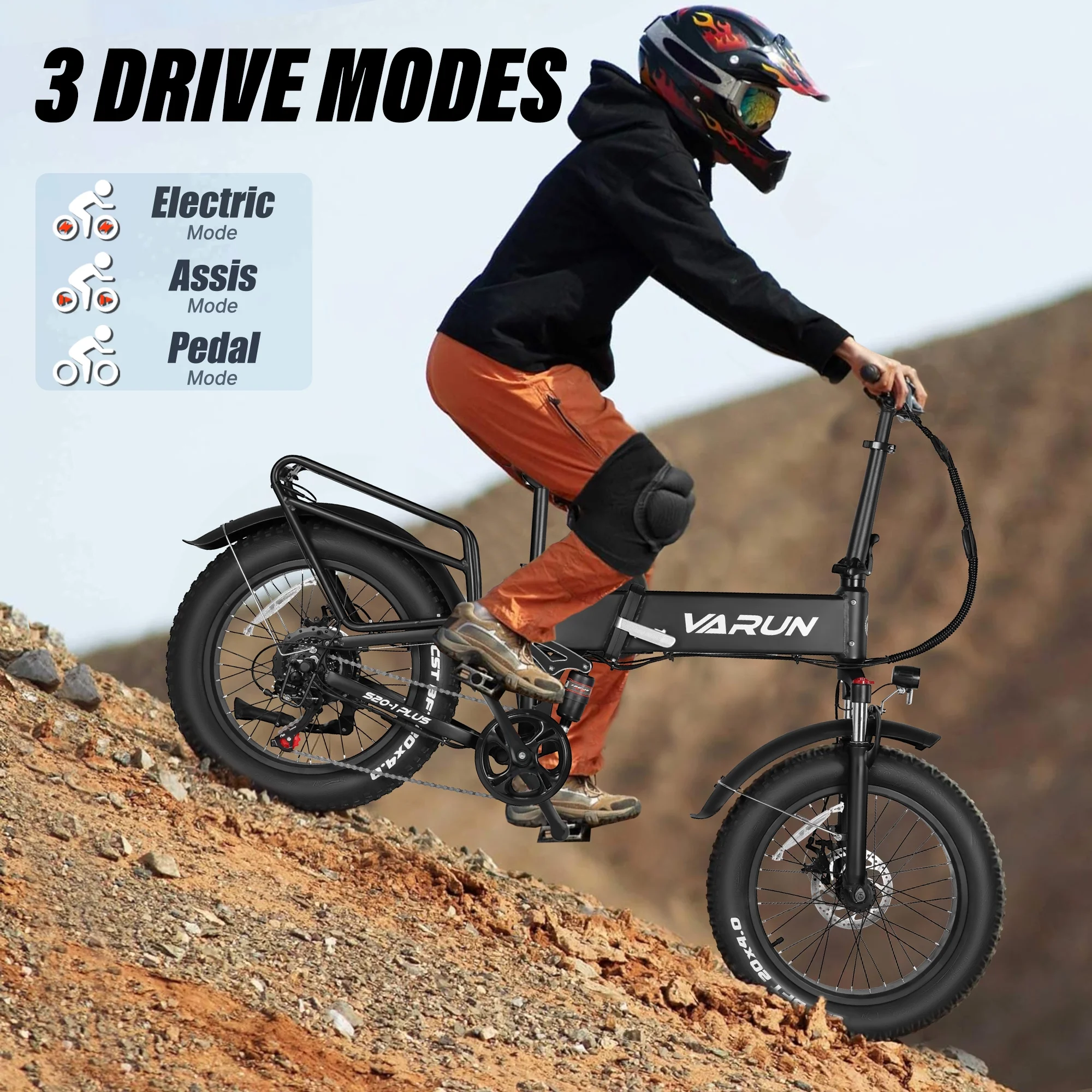 VARUN Folding Electric Bike for Adults - Peak 750W Fat Tire Electric Bike with 48V 13Ah Anti-Theft Battery - Full Suspension Ebike for All Terrains Up to 25+MPH, 60+ Miles