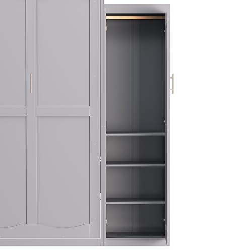 KLMM Wooden Murphy Bed Wall Bed with 2 Wardrobe and Storage Shelf,Foldable Platform Bedframe for Guest-Room Bedroom Study Office Use (White#E, Full)