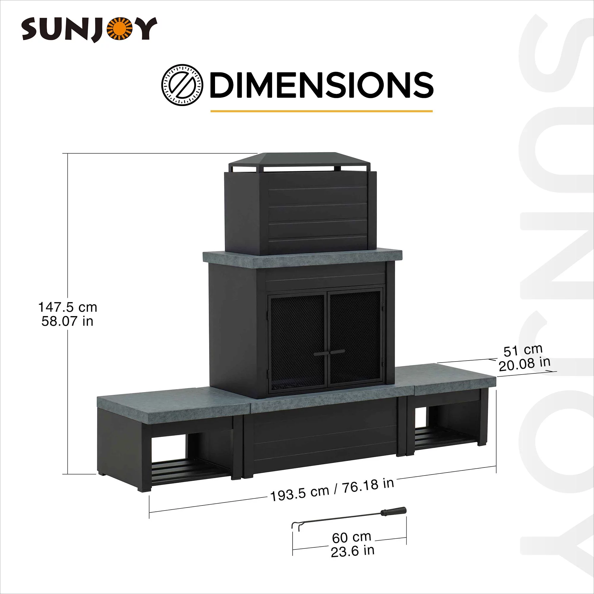 Sunjoy Wood Burning Fireplace – Matte Black Outdoor Steel Fireplace with Chimney, Log Holders, Fireplace Tool, and PVC Cover
