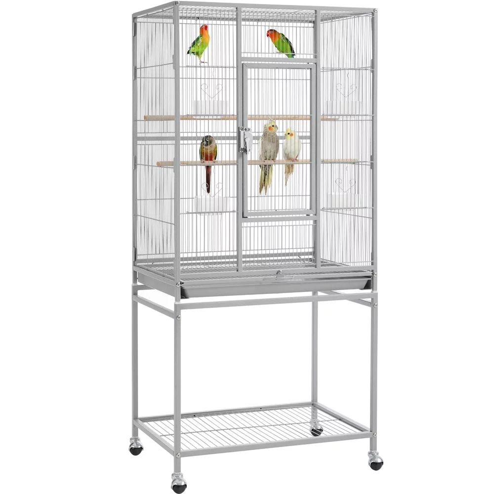 Alden Design 54" Metal Rolling Bird Cage with Detachable Stand, Light Gray - Curated Treasures Market