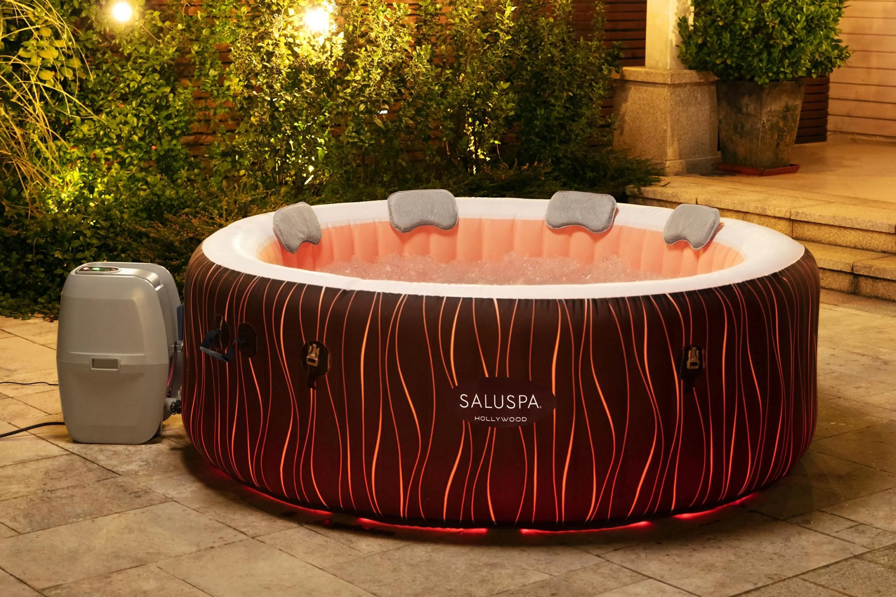 SaluSpa 77" x 26" Hollywood 240 Gal. Inflatable Hot Tub with LED Lights, 104˚F Max Temperature