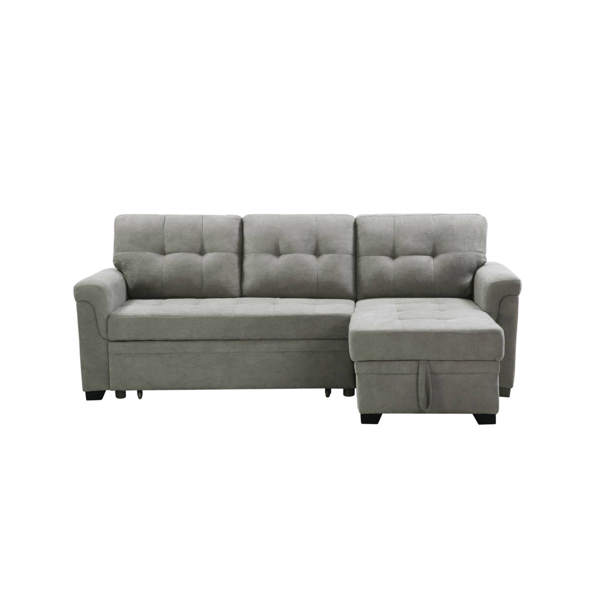 Lilola Home Lucca Light Gray Fabric Reversible Sectional Sleeper Sofa Chaise with Storage