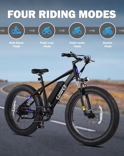 Racer Plus Adult Electric Bicycle, Peak 1000W Motor Electric Bike for Adults, Up to 28MPH 65Miles, 26x4.0 Fat Tire Electric Mountain Bike with 48V 13AH Battery, 7 Speed Front Suspension E Bike