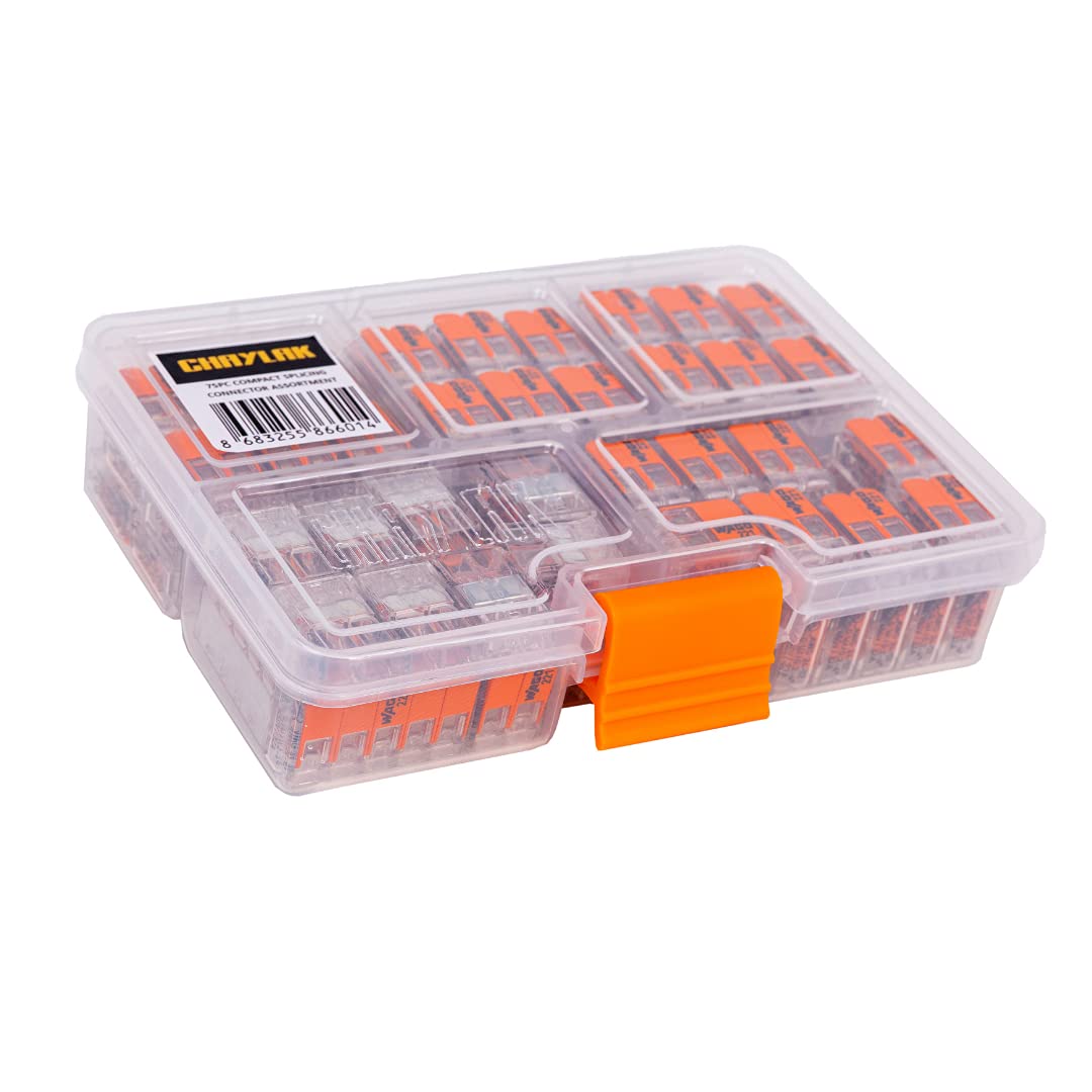 WAGO 75 Pcs Wire Connectors, 221 Series Lever-Nuts Assortment with Case, Includes (30x) 221-412, (30x) 221-413, (15x) 221-415, Compact Splicing Electrical Connector