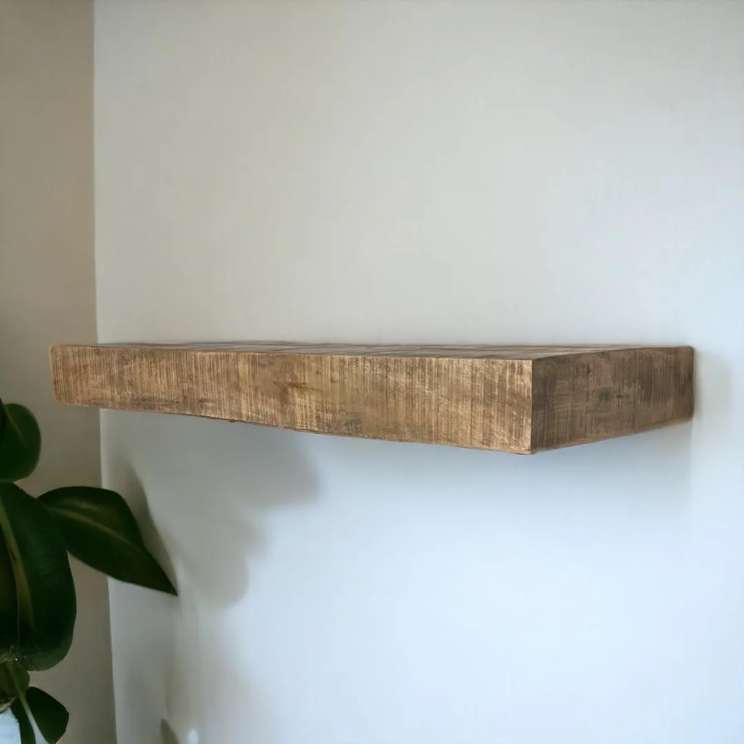 Posh Pollen - Hollow Floating Shelf, Hidden Bracket, Mango Wood, Heavy Duty, Wall Mounted Shelf, 42Wx12D, Light Wash