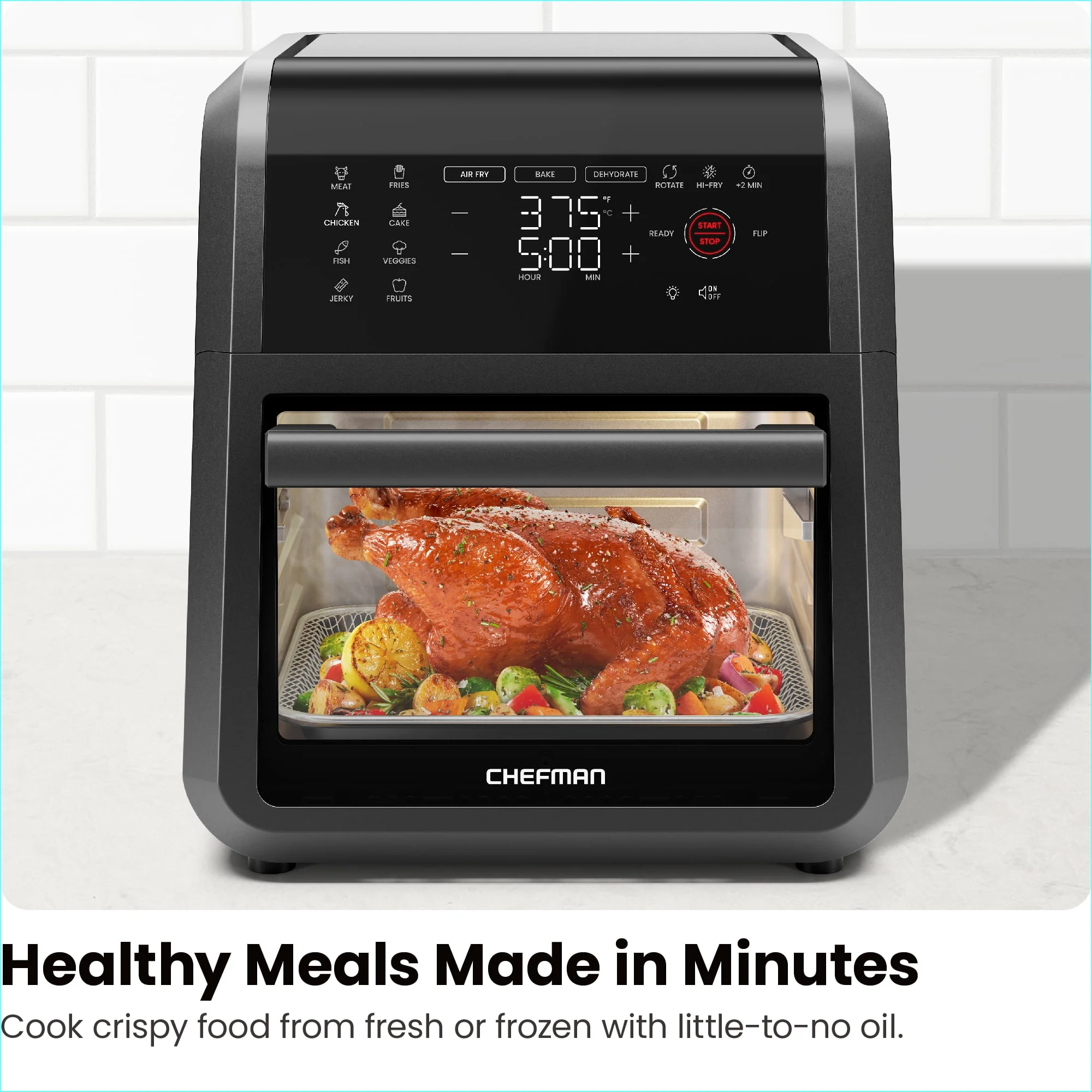 Chefman Multifunctional Digital 10 Qt. Air Fryer+ Rotisserie, Fry, Roast & Bake, 17 Presets - Black, New