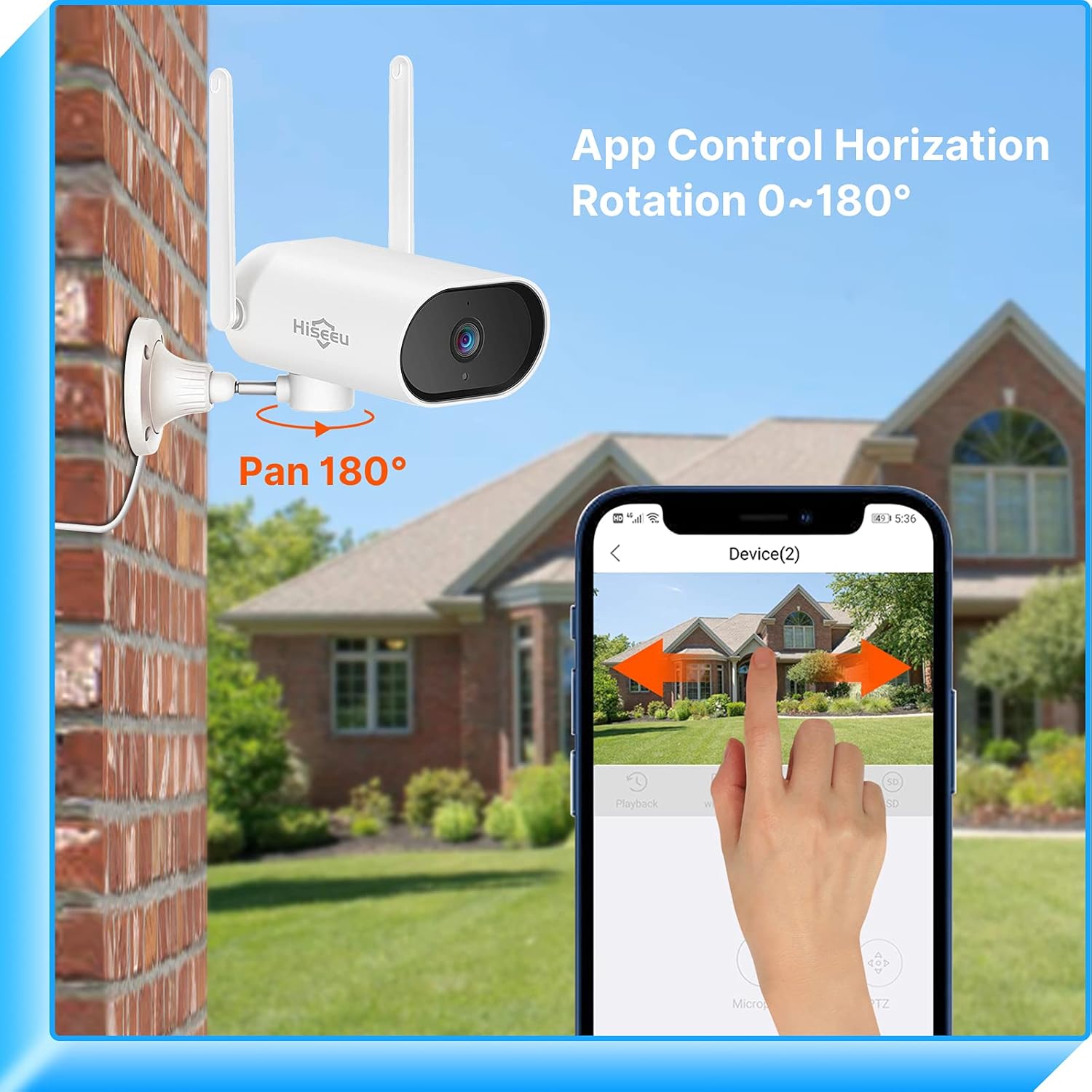 【Expandable 8CH,2K】Hiseeu 3MP Wireless Security Camera System Outdoor/indoor,4pcs Pan 180°view cameras,2-Way Audio,wireless 8 CH NVR system ,Night Vision,Home WiFi Surveillance Cameras ,1TB Hard Drive