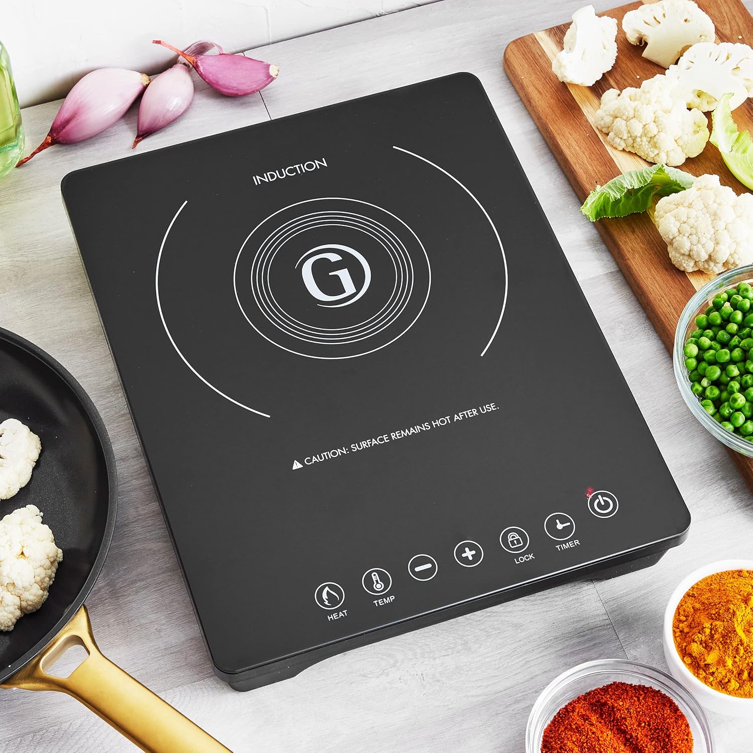 GreenPan Portable Induction Cooktop, Countertop Burner with Temperature Controls, Programmable LED Display with Timer, 1800W, Black