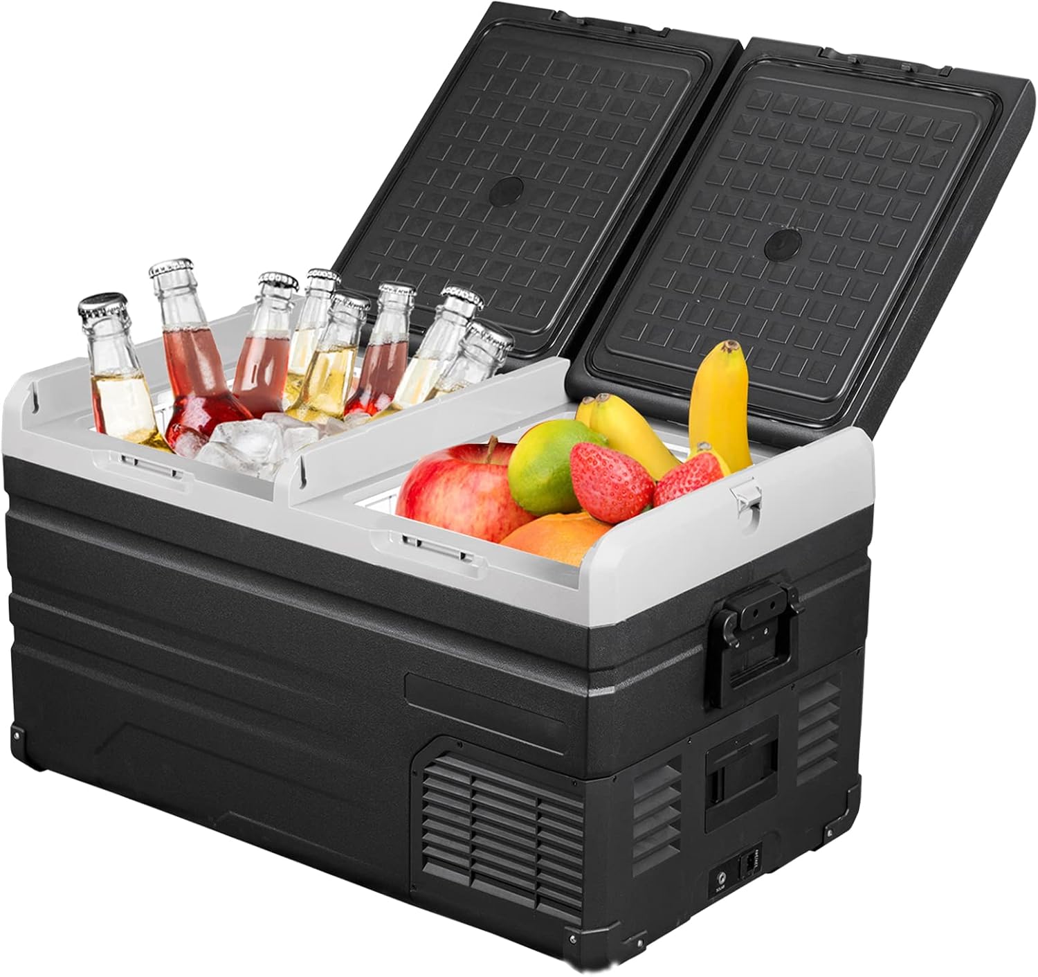 VEVOR 12 Volt Refrigerator 48Qt, Dual Zone Car Fridge Freezer w/App Control & Wheels 12/24V DC & 110-240V AC Electric Compressor Cooler for Truck Vehicle RV Boat Outdoor & Home Use, -4℉-68℉ Black