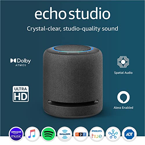 Like-New Amazon Echo Studio (newest model), Our best-sounding Alexa speaker, Perfect for living rooms, family rooms, and other large spaces, Charcoal