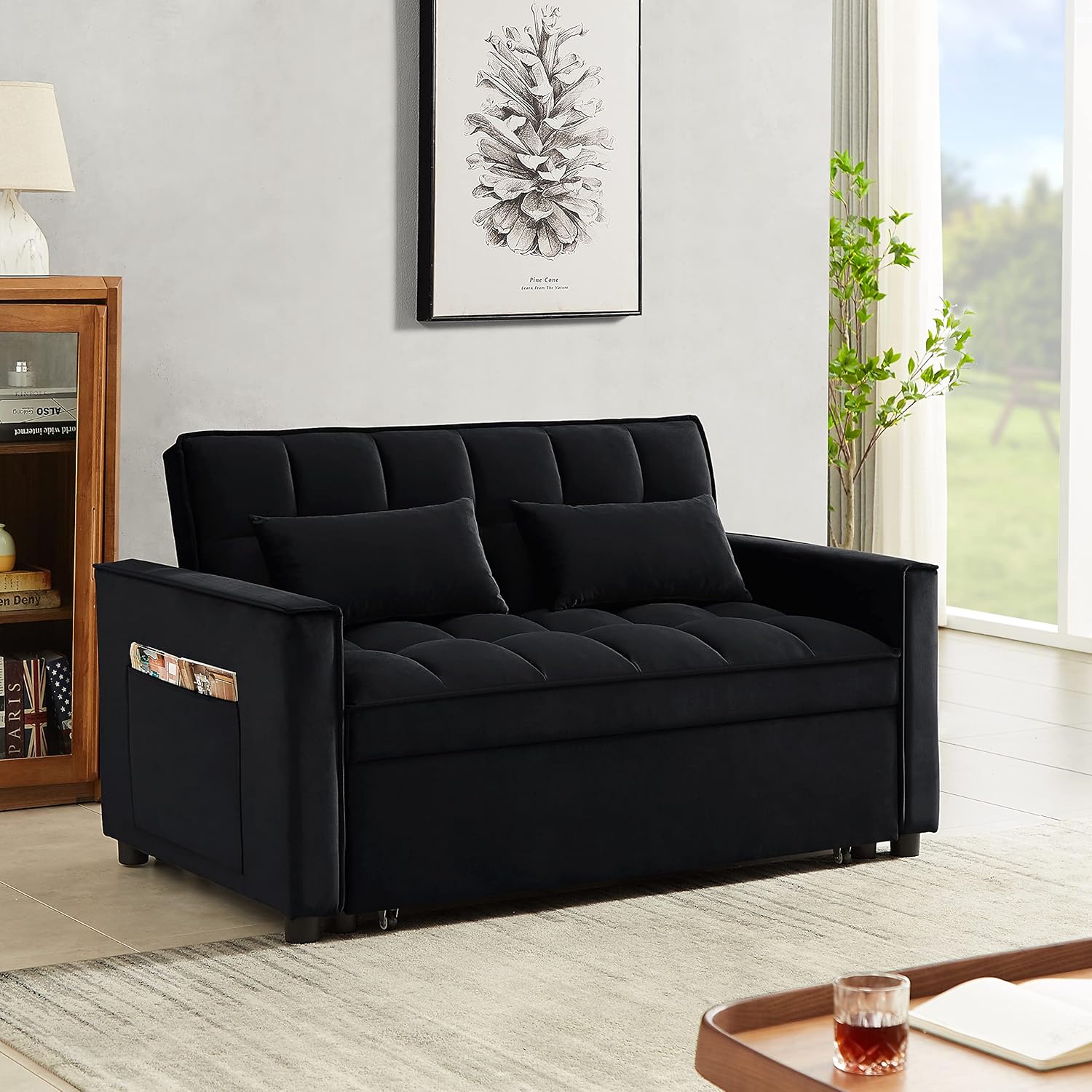 3 in 1 Convertible Sleeper Sofa Couch with Pull Out Bed,Small Futon Loveseat Lounge Chaise with Reclining Backrest and Armrest,Soft Upholstered Love Seats RV Furniture for Living Room