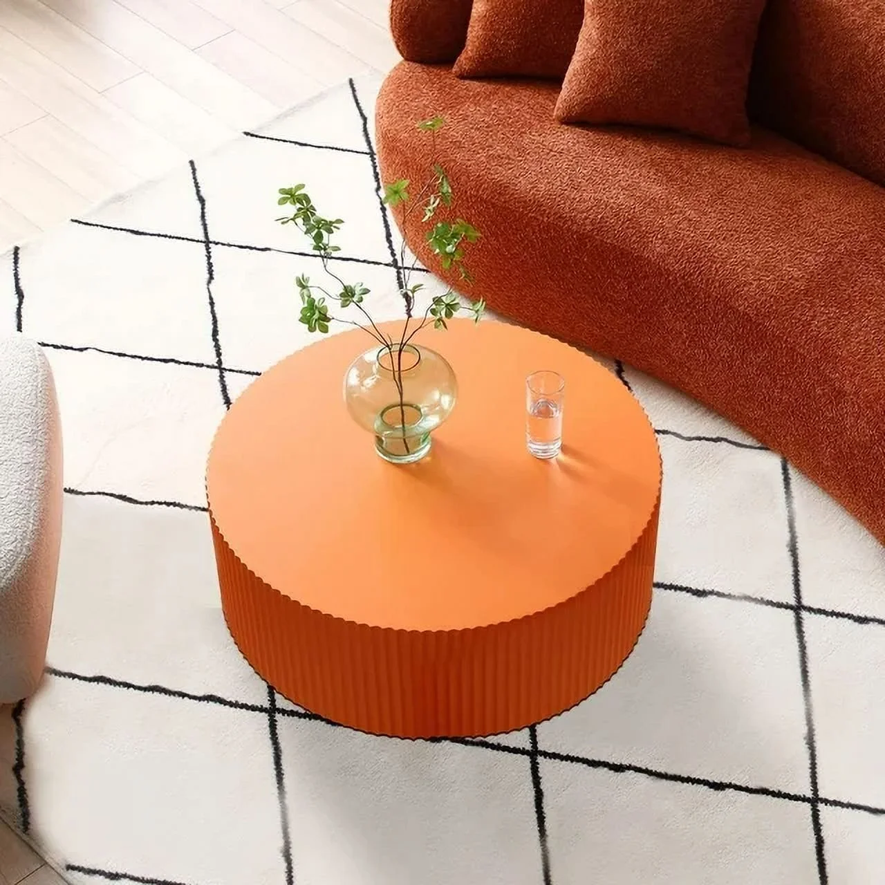 Kevinplus 35.43" Round Coffee Table, Matte Orange Wooden Large End Table for Living Room, Modern Luxury Side Tables Accent for Home Office