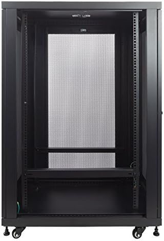 NavePoint 24U Rack Enclosure Server Cabinet, Mid Depth 33 Inch Deep, Perforated Door Lock and Casters Black
