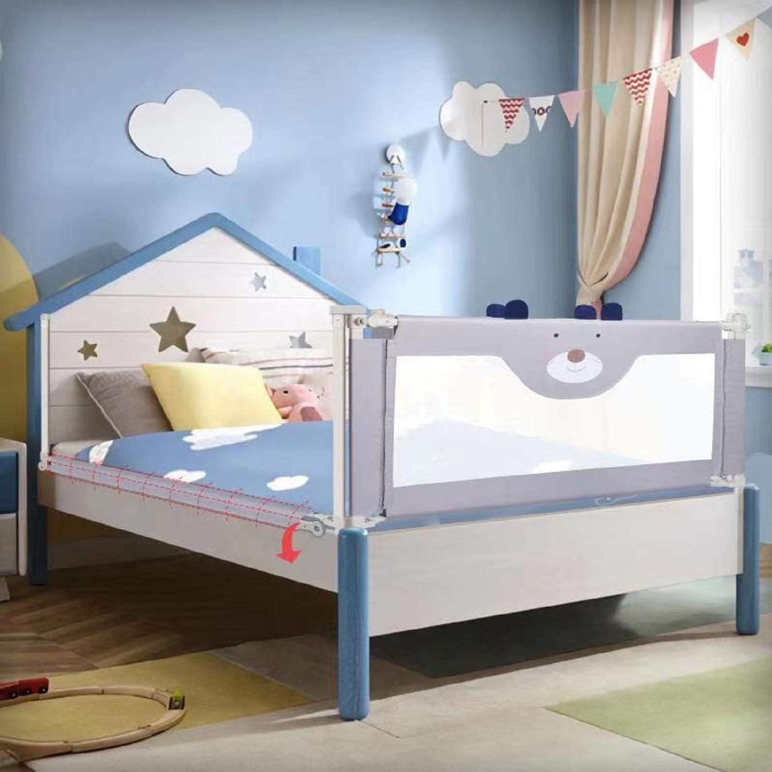 RDHOME 47 Bed Rails for Toddlers Vertical Lifting Bed Guardrail for Kids, Extra Tall Collapsible Baby Bed Rail Guards Fits Three Quarters Bed(1 Side)