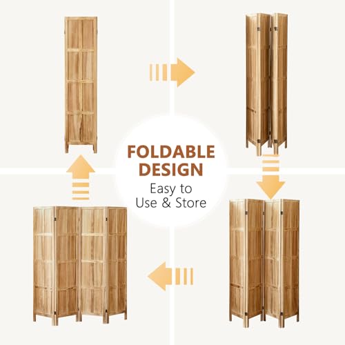 Wood Room Divider 4 Panel, 5.6 FT Tall Room Divider and Folding Privacy Screen, Partition Divider for Room Separation, Wooden Wall Divider Screen for Home Office Bedroom (Retro White)