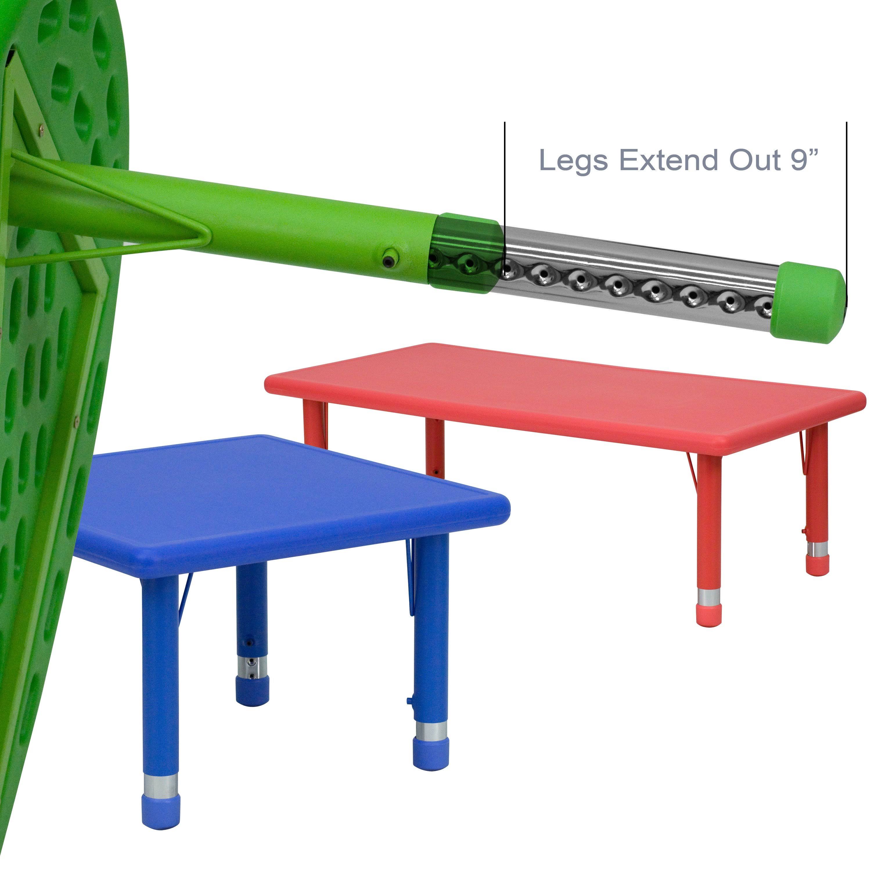 Flash Furniture 24&&W x 48&&l Rectangular Green Plastic Height Adjustable Activity Table Set with 4 Chairs