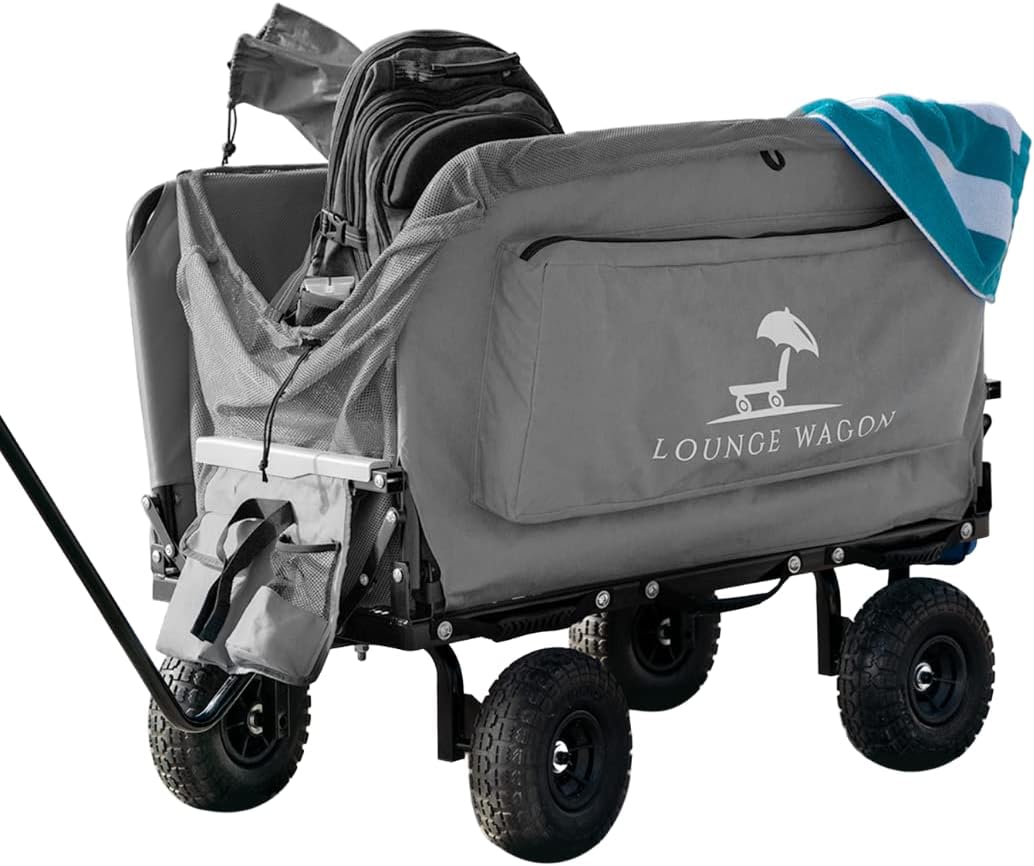 The Lounge Wagon &ndash; The Only Wagon That Converts into a 2-Person Chair - 3-in1 carts with Wheels, Chair & Umbrella - Ultimate Beach Wagons&ndash; Beach Chairs for Adults &ndash; Sports Wagon - Park Wagon