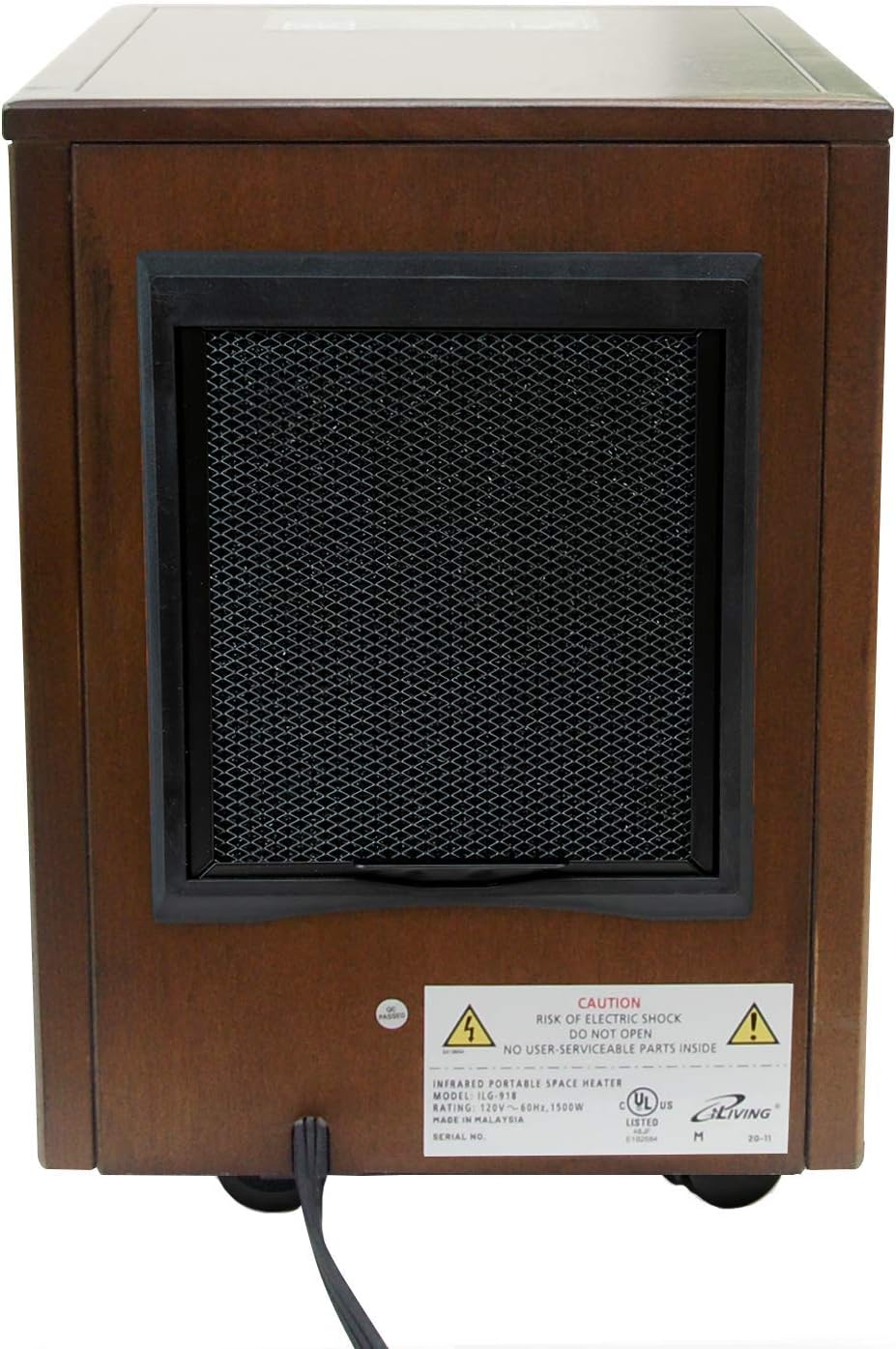 iLIVING ILG-918W Indoor Electric Space Infrared Heater, One, Dark Walnut