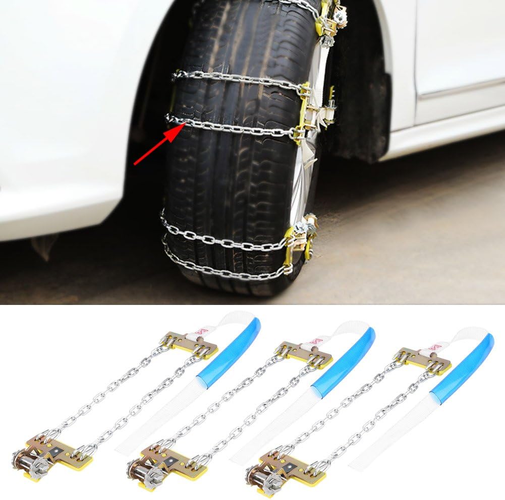 Steel Tire Chain, 3pcs Anti Skid Tire Chain Winter Security Tyre Belt Tire Chain Clips for Car Truck SUV(L)
