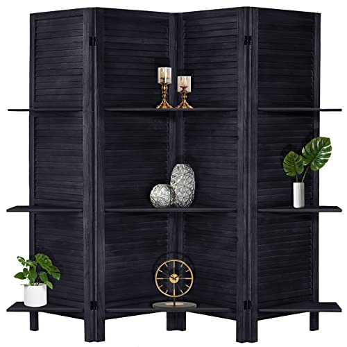 Room Divider with Shelves, Privacy Screen, Room Dividers and Folding Privacy Screens, 5 Panel Wood Temporary Wall Partition Separation Separator, Coconut
