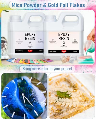 4 Gallon Epoxy Resin Kit for Beginners, Resin Kit with 72 Mica Powder, Foil Flakes, Measuring Cups, Sticks - Resin Epoxy for Casting, Coating, Art Craft, River Table, DIY Resin Coasters