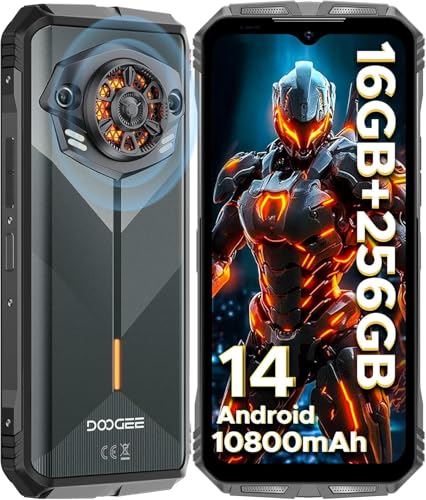 DOOGEE S Punk Rugged Smartphone Unlocked, 10800mAh Battery Rugged Phone, 16GB+256GB Cell Phone Android 14, 126dB Speaker, 6.58" FHD+90Hz,50MP+16MP,LED Light/Dual SIM/NFC/OTG/Face ID/Fingerprint, Dark