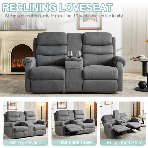 SAMERY Loveseat Recliner - Reclining Loveseat with Console - 2 Seater Manual Recliner Chair Double RV Recliner Loveseat Sofa Couch Set Home Theater Seating for Living Room/Office (Brown, 65.7")