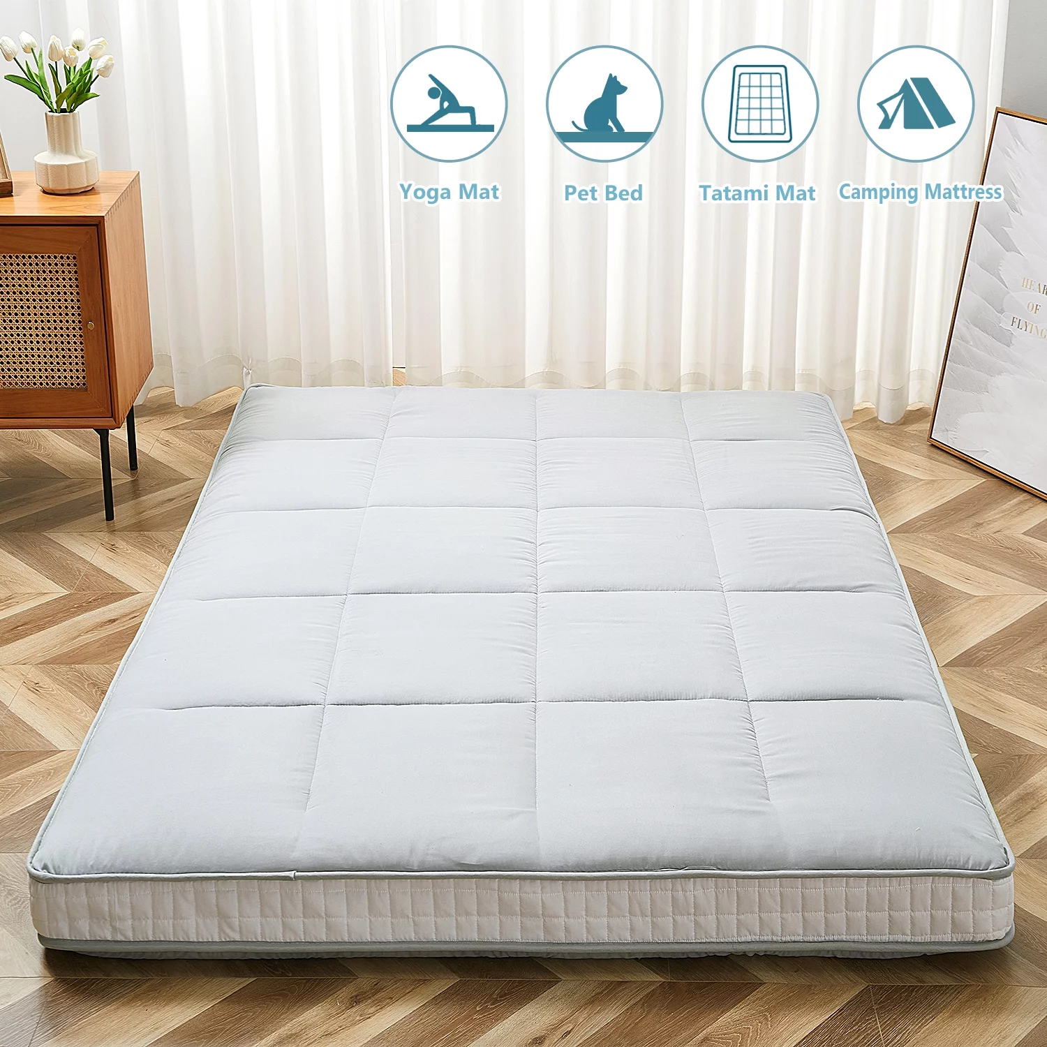 Slsy Japanese Floor Mattress Futon Mattress, Thicken Sleeping Pad Foldable Roll Up Mattress Kids Floor Lounger Bed Couches Sofas