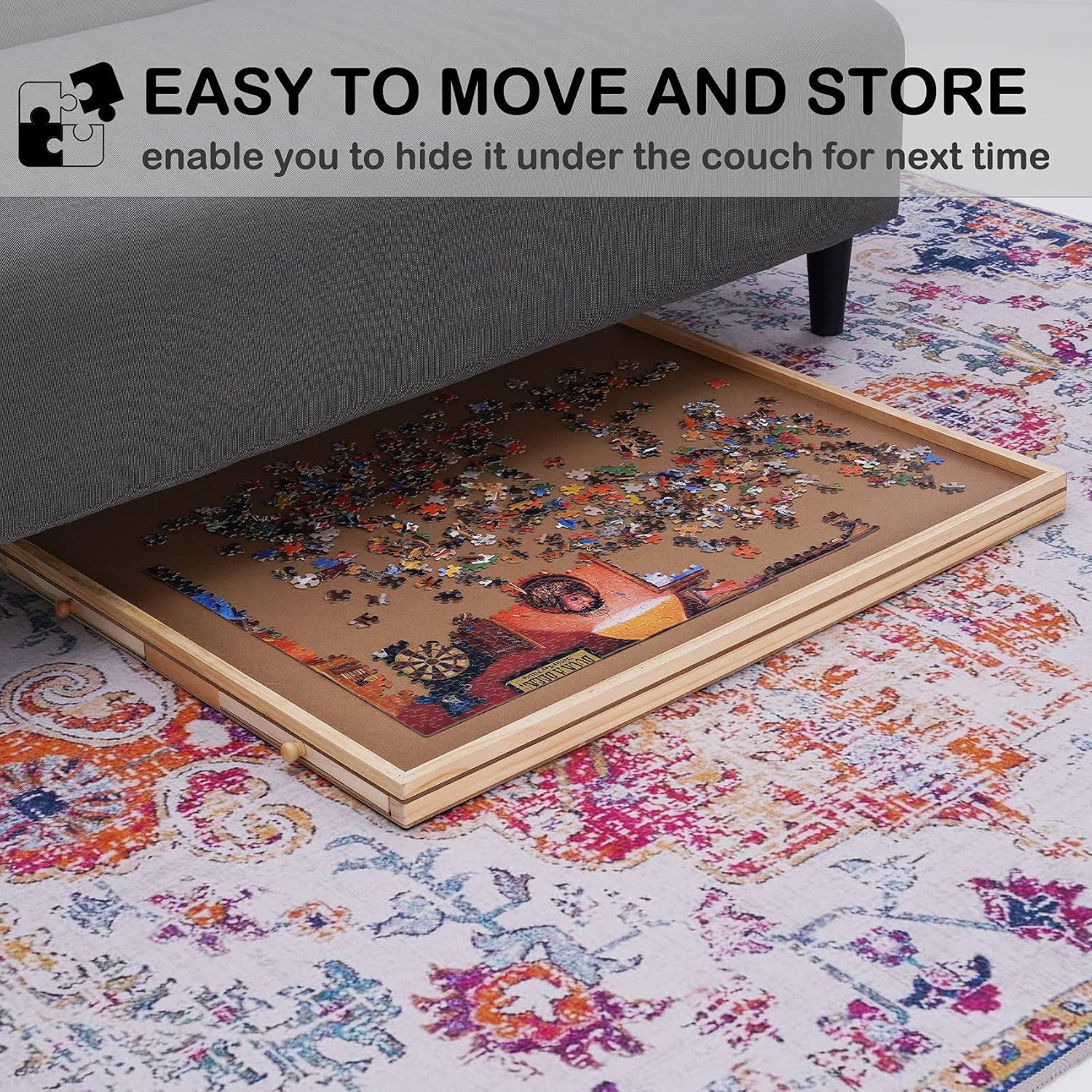 Lovinouse Upgraded 1000 Piece Wooden Puzzle Table with Holder, Jigsaw Puzzles Plateau Puzzle Board with Smooth Fiberboard Work Surface, 4 Sliding Drawers, Puzzle Storage for Teens Adults
