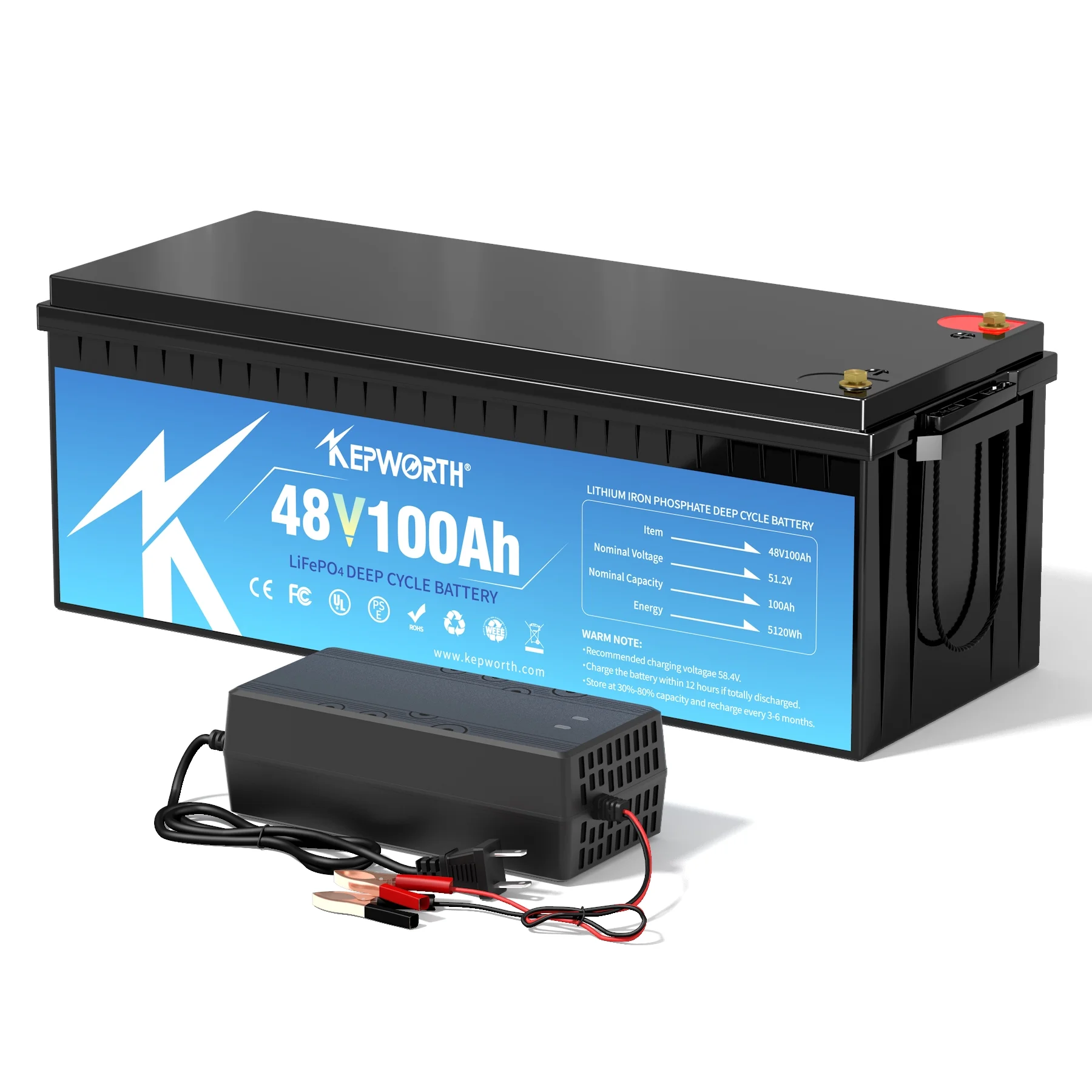 KEPWORTH 48V LiFePO4 Battery 100Ah, Lithium Batteries with 150A BMS, Rechargeable Deep Cycle, widely used for Trolling Motor, Marine, Camper, RV, Solar Power, Off Grid, Lawn Mower - Curated Treasures Market