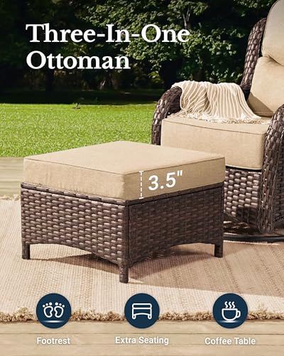 Luxury Patio Furniture Set with 6-inch Thick Cushion, Outdoor Couch and High Back Swivel Rocker Patio Chairs, 7PCS Wicker Conversation Set for Deck, Yard, and Poolside in Blue (V2)