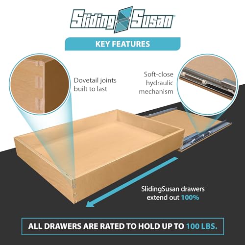 SlidingSusan Pull-Out Drawer Organizer for Cabinets, Gliding Soft Close Shelves for Kitchen, Pantry, and Storage Organization, Fast DIY Installation