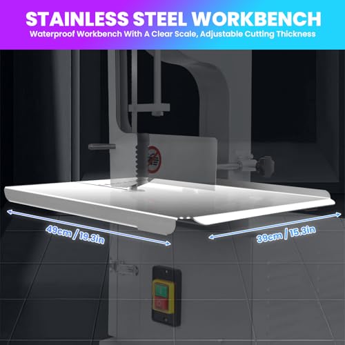 Meat Cutting Bandsaw Machine, 1500W Electric Bone Saw for Butchering with 19" x 14" Stainless Steel Workbench, 8 Saw Blades, 0.04-3.9" Cutting Thickness, Frozen Meat Cutter for Ribs (1500W)