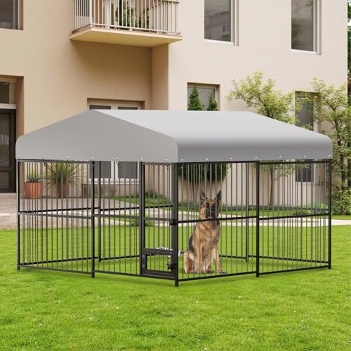 10x10x6 FT Outdoor Dog Kennel,Heavy-Duty Enclosures Outside with UV-Resistant Waterproof Roof Cover and Lock,for Medium and Large Dogs,Easy Assembly