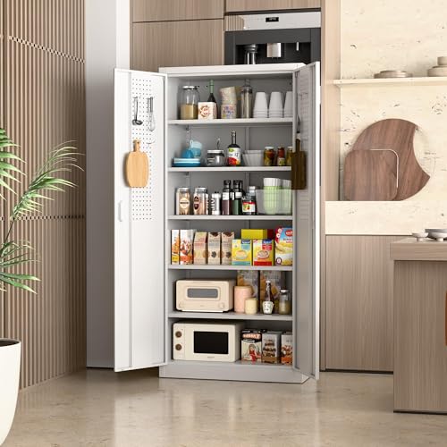 Aobabo Garage Storage Cabinet with Wheels,72" H Metal Storage Cabinet with 2 Doors and 4 Adjustable Shelves for Garage Home, Black,Required-Assembly