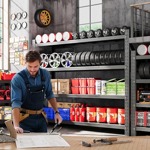 71” W Storage Shelves Heavy Duty, 5000LBS Metal Garage Shelving Units, 4 Tier Storage rack shelf, Steel Industrial Shelving , Adjustable Standing Shelf for Basement/Warehouse 71"W x 24"D x 70"H, Black