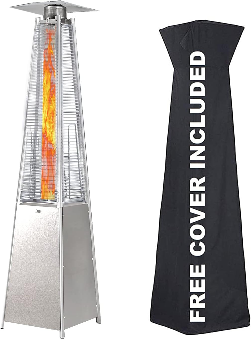 Patio Heater Propane with Cover - Outdoor Heaters For Patio Propane Heater Floor Standing with Wheels - Commercial Stainless Steel Gas Space Heaters for Outside Tent Camping, Porch, Pool and Garden(Bronze)